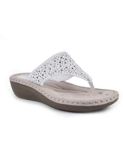 White Mountain Calling Embellished Cushioned Thong Sandals - White