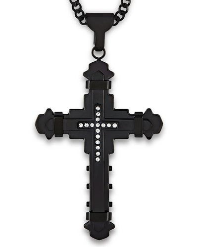 Crucible Jewelry Crucible Los Angeles Plated Stainless Steel Cubic Zirconia Cross Necklace - Black