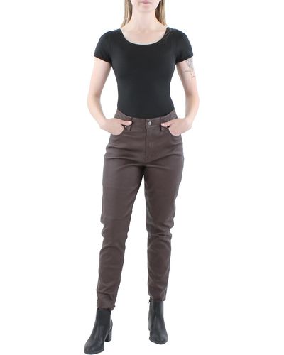 Lauren by Ralph Lauren Lambskin Leather High Rise Skinny Pants - Brown