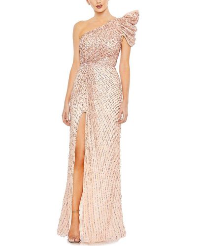 Mac Duggal One-shoulder A-line Gown - Natural