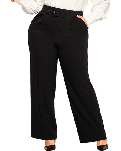 City Chic Pleated Polyester Wide Leg Pants - Black