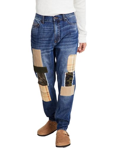 Sun & Stone Loose Fit Patchwork Tapered Leg Jeans - Blue