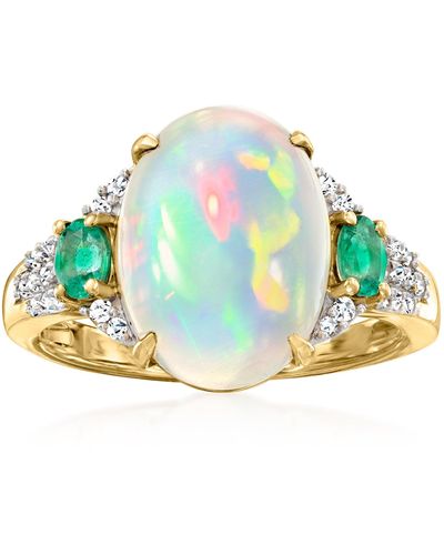 Ross-Simons Ethiopian Opal Ring With Emeralds And . Diamonds - Blue