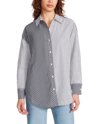 Steve Madden Poppy Striped Collared Button-down Top - Gray