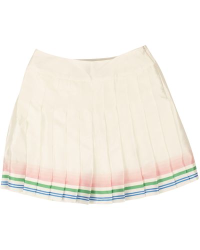 Casablancabrand White Satin Pleated Tennis Club Mini Skirt - Natural