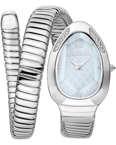 Just Cavalli Snake Blue Dial Watch - Metallic