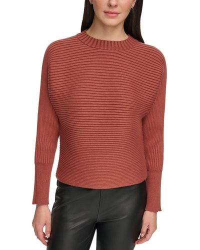 DKNY Ribbed Dolman Sleeves Pullover Sweater - Red