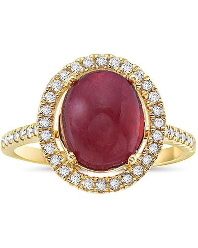 Fine Jewelry Ruby Diamond Halo Ring 14k Gold - Pink