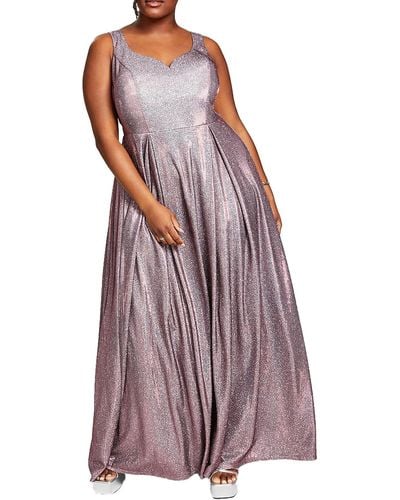 B Darlin Plus Metallic Prom Evening Dress - Purple
