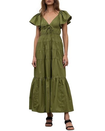 Moon River Tiered Cotton Maxi Dress - Green