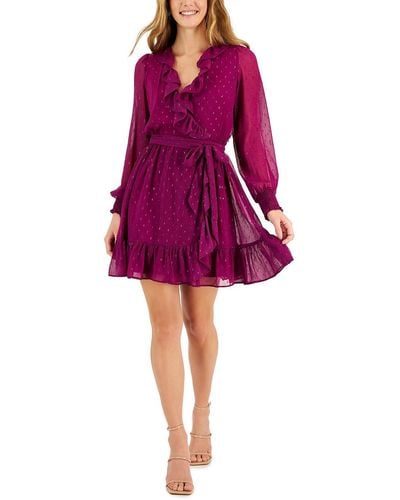 Taylor Petites Ruffled Mini Fit & Flare Dress - Purple