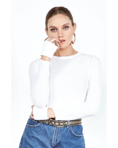 Michael Lauren Baxter Long Sleeve Fitted Top With Slit - White