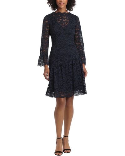 Maggy London Lace Floral Cocktail And Party Dress - Blue