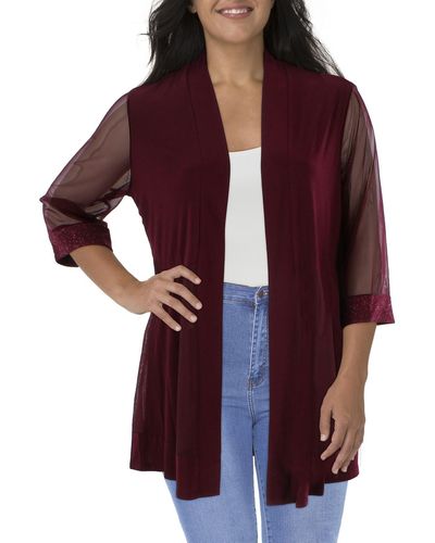 R & M Richards Plus Mesh Sleeves Open Front Jacket - Red
