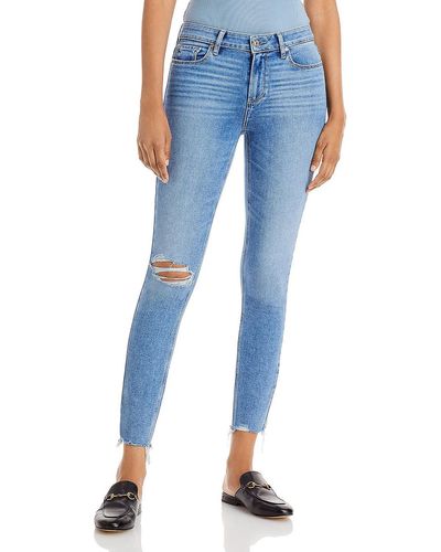 PAIGE Verdugo Distressed Skinny Ankle Jeans - Blue