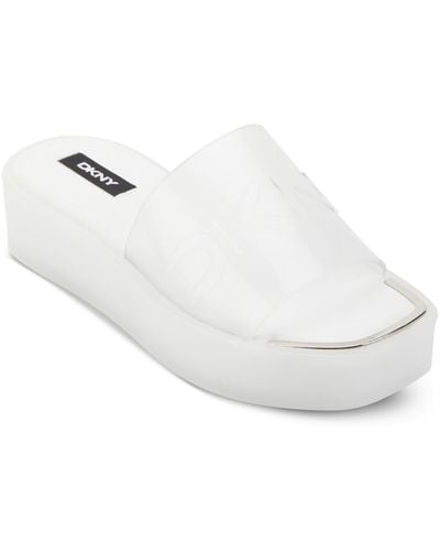 DKNY Laren Platform Slide Slip On Logo Slide Sandals - White