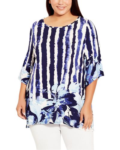 Avenue Plus Relaxed Fit Abstract Tunic Top - Blue
