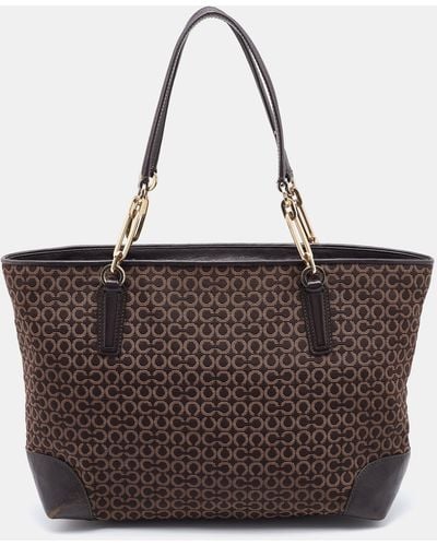COACH Signature Canvas And Leather Needlepoint Shopper Tote - Brown