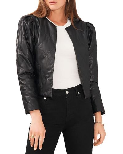 Vince Camuto Faux Leather Cropped Quilted Coat - Black