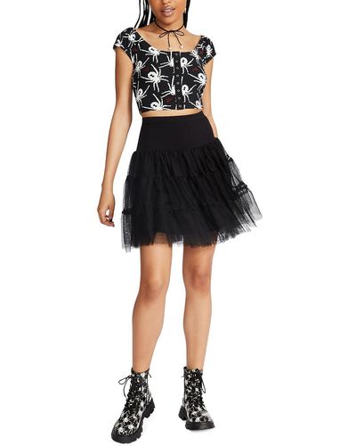 Betsey Johnson Ponte-knit Floral A-line Skirt - Black