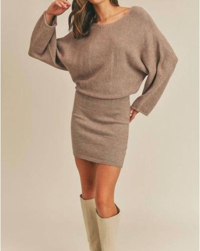 Lush Knit Long Sleeve Sweater Dress In Latte - Natural