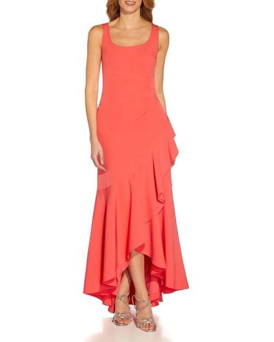 Adrianna Papell Luna Crepe Ruffled Evening Dress - Red