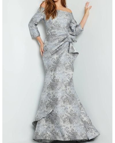 Jovani Quarter Sleeve Mermaid Evening Gown 09550 - Gray