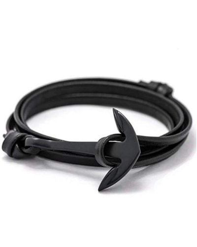 Stephen Oliver Plated Anchor Wrap Leather Bracelet - Black