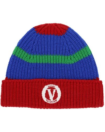 Versace Embroide Logo Knit Beanie - Red