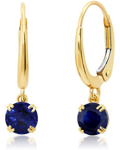 Nicole Miller 10k White Or Yellow Gold Round Cut 5mm Gemstone Dangle Lever Back Earrings - Blue