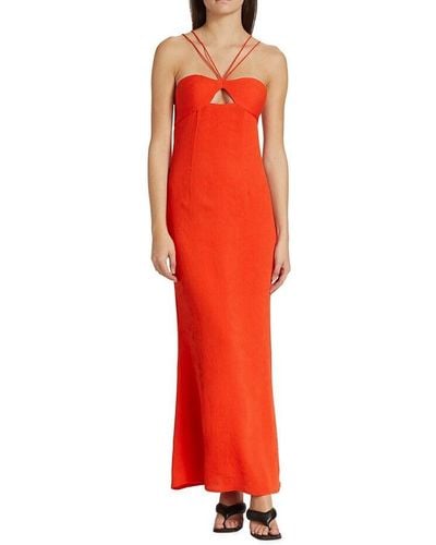 STAUD Gianna Front Keyhole Maxi Dress - Red