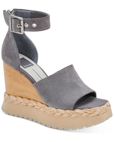Dolce Vita Parle Suede Ankle Strap Wedge Sandals - Gray
