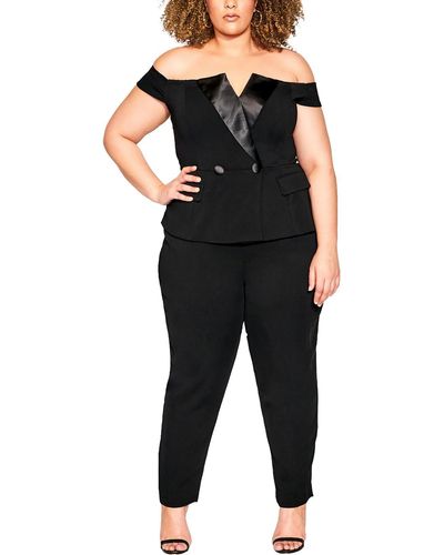 City Chic Plus Satin Trim Polyester Jumpsuit - Black