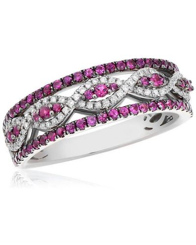 Diana M. Jewels 14kt White Gold Ruby Ring Features 0.56ct Of Rubies And 0.15ct Of Diamonds - Purple