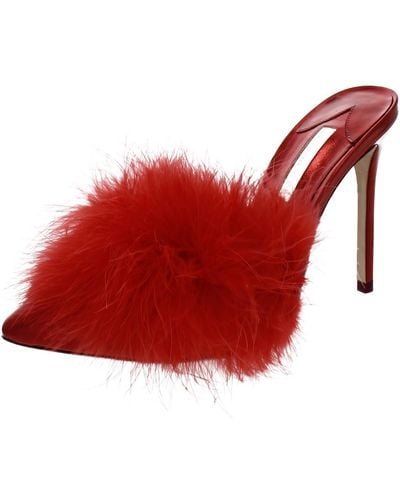 Sophia Webster Delicia Marabou Leather Slip On Pumps - Red