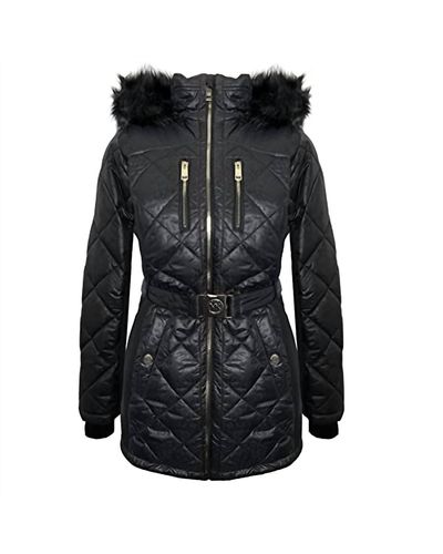 Michael Kors Scuba Stretch Quilted Belted Coat - Black