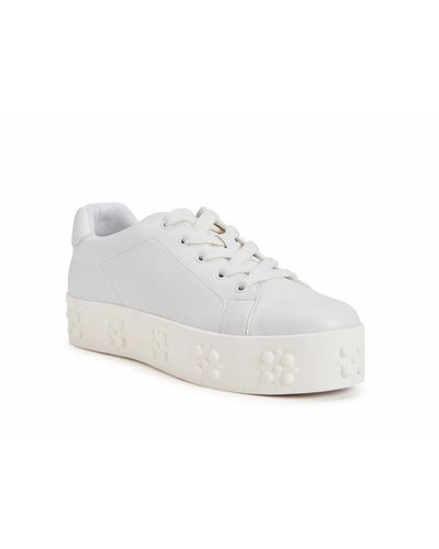 Katy Perry Faux Leather Lace Up Casual And Fashion Sneakers - White