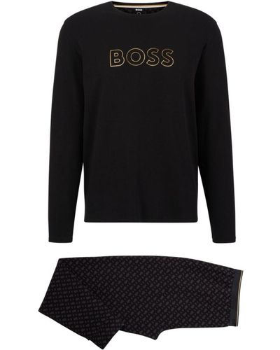BOSS Organic-cotton Pajamas With Metallic Details - Black