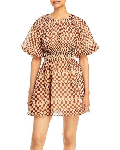 Moon River Checkered Fit & Flare Dress - Brown