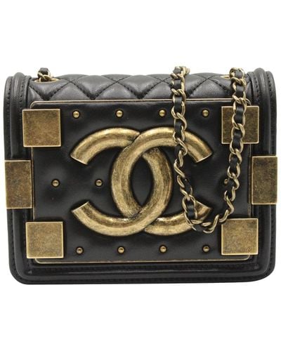 Chanel Classic Studded Boy Brick Flap Bag - Black