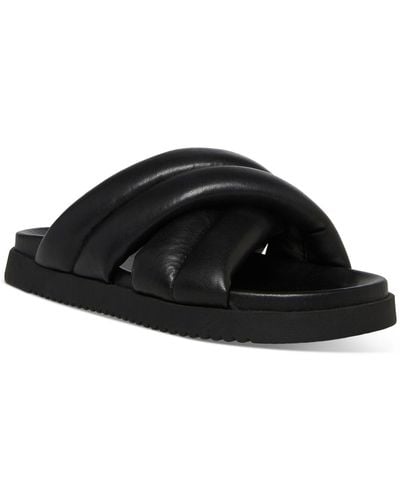 Steve Madden Motte Faux Leather Slip On Slide Sandals - Black