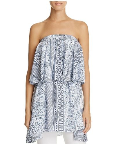 Olivaceous Ruffled Off The Shoulder Strapless Top - Blue