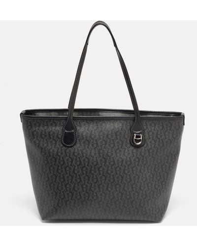 Aigner Monogram Coated Canvas And Leather Top Zip Tote - Black