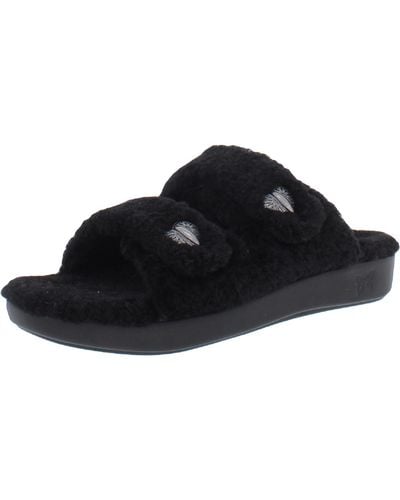Alegria Chillery Faux Fur Adjustable Slide Slippers - Black