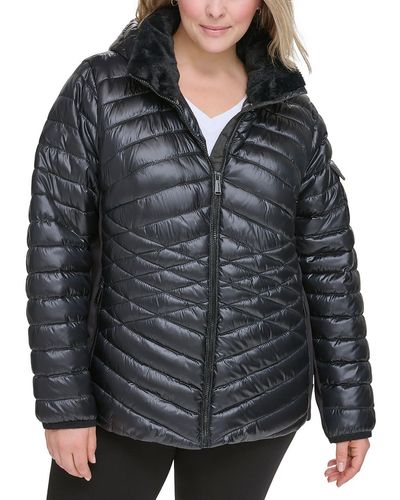 Calvin Klein Plus Puffer Hooded Quilted Coat - Black