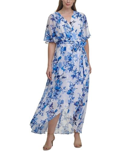 Jessica Howard Plus Faux Wrap Long Maxi Dress - Blue