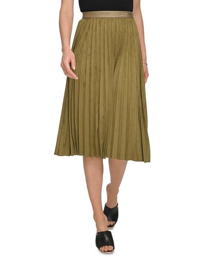 DKNY Faux Suede Midi Pleated Skirt - Green