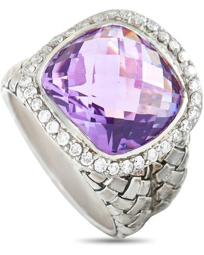 Scott Kay Sterling Silver Diamond And Amethyst Dome Ring - Metallic