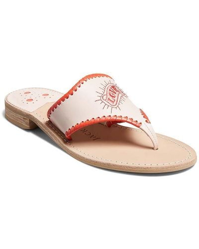 Jack Rogers Love Anchor Leather Embroidered Thong Sandals - Pink