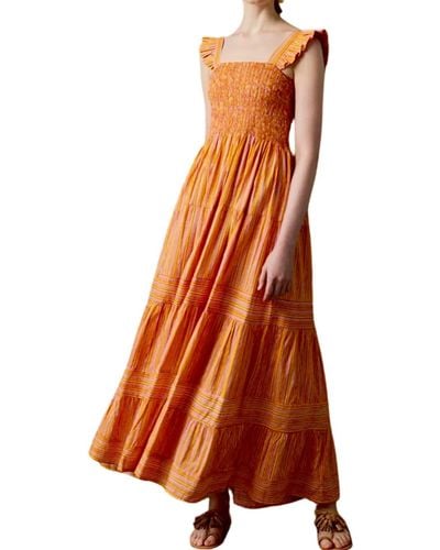 Guadalupe Rocio Strip Dress - Orange
